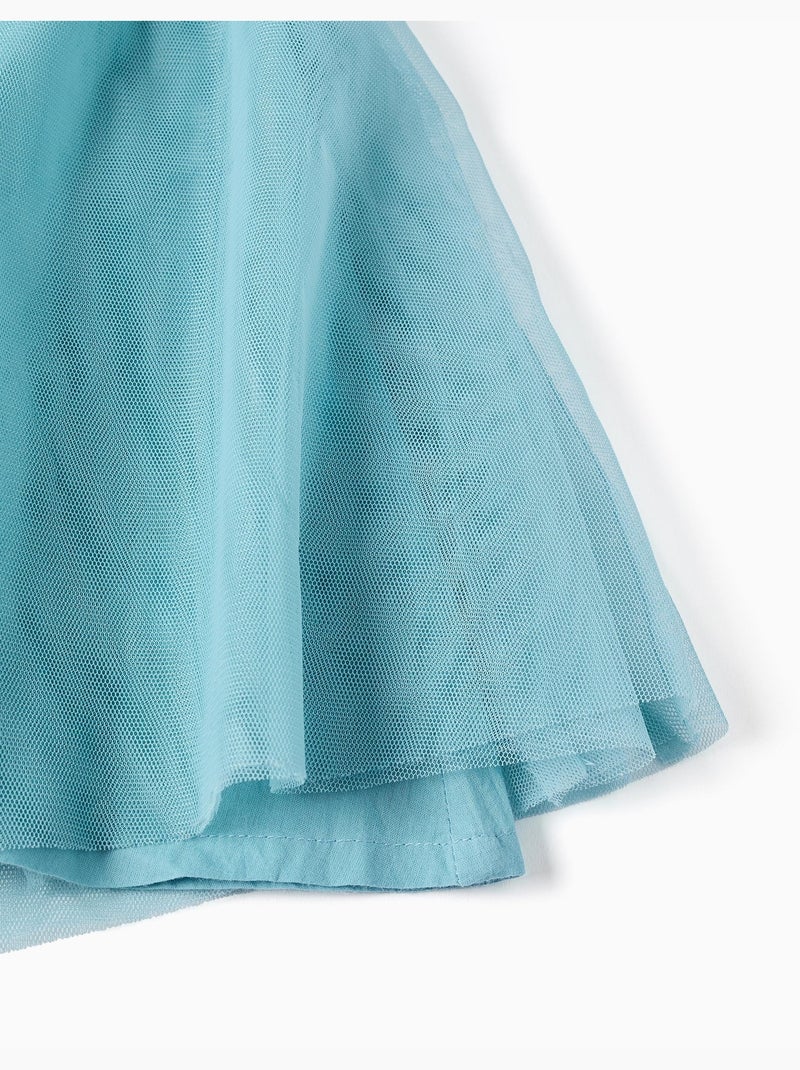 Vestido de tul sin mangas con volantes y flores Azul claro - Kiabi