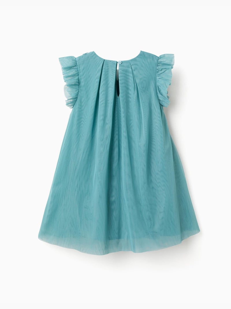 Vestido de tul sin mangas con volantes y flores Azul claro - Kiabi