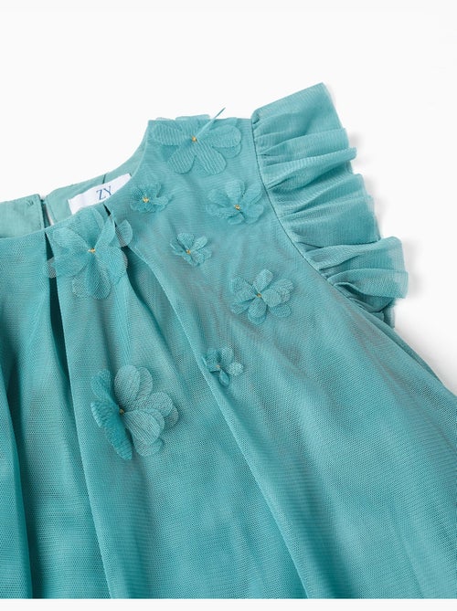 Vestido de tul sin mangas con volantes y flores - Kiabi