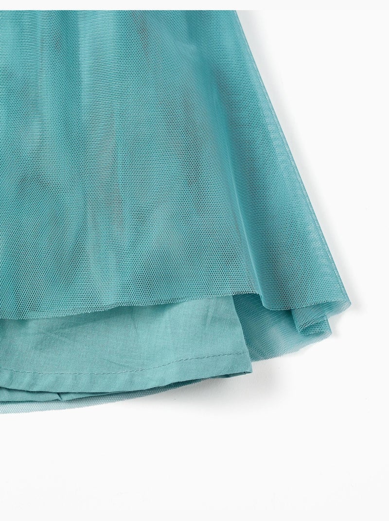 Vestido de tul sin mangas con volantes y flores Azul claro - Kiabi