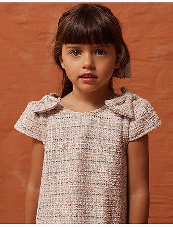 Vestido de tweed de línea A con lazos decorativos