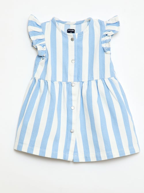 Vestido de twill a rayas y manga corta - Kiabi