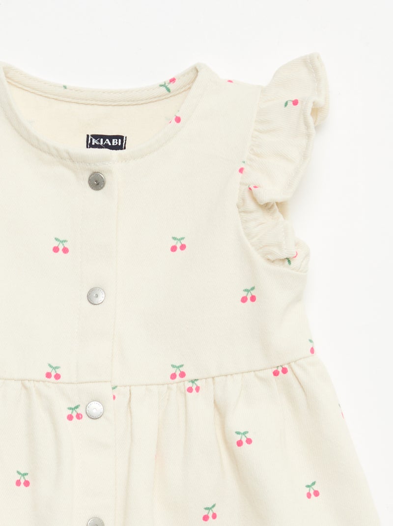 Vestido de twill a rayas y manga corta Blanco - Kiabi