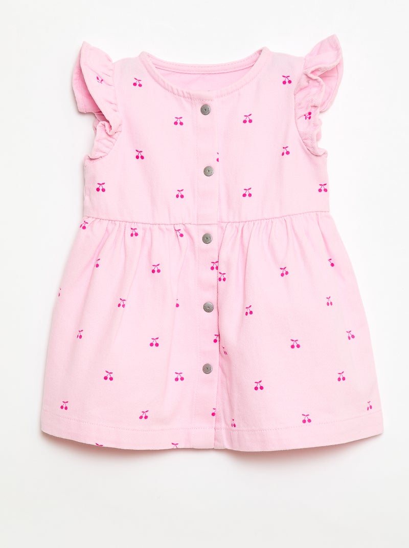 Vestido de twill a rayas y manga corta Rosa - Kiabi