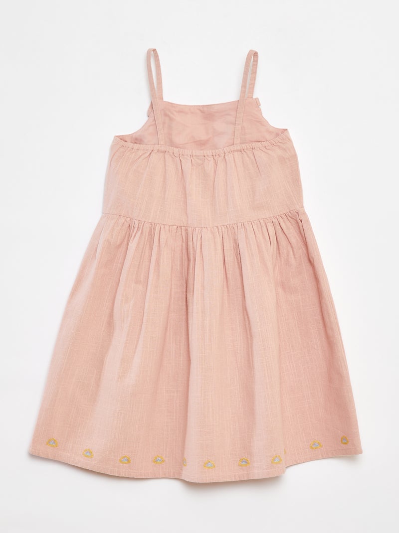 Vestido de urdimbre y trama con bordados rosa - Kiabi