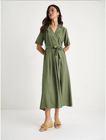 Vestido de verano de manga corta con cinturón y escote en v cruzado lucci