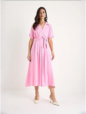 Vestido de verano de manga corta con cinturón y escote en v cruzado lucci