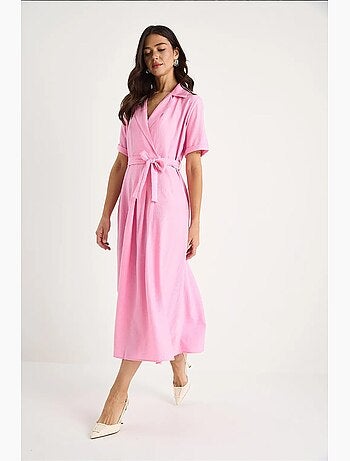 Vestido de verano de manga corta con cinturón y escote en v cruzado lucci
