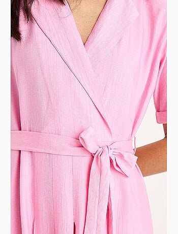 Vestido de verano de manga corta con cinturón y escote en v cruzado lucci