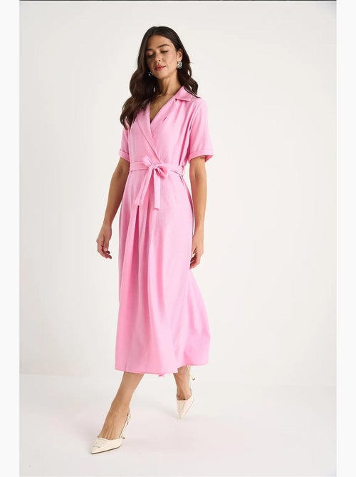Vestido de verano de manga corta con cinturón y escote en v cruzado lucci - Kiabi Vestido de verano de manga corta con cinturón y escote en v cruzado lucci - Kiabi