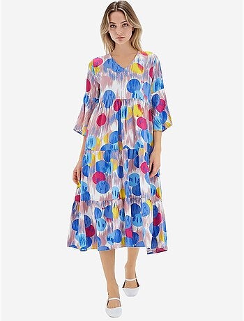 Vestido de viscosa de manga corta con estampado azul rey rojo de bdart