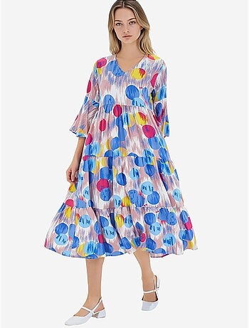 Vestido de viscosa de manga corta con estampado azul rey rojo de bdart