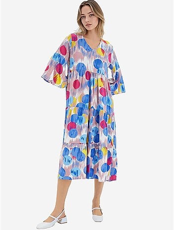 Vestido de viscosa de manga corta con estampado azul rey rojo de bdart