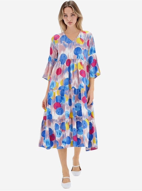 Vestido de viscosa de manga corta con estampado azul rey rojo de bdart - Kiabi Vestido de viscosa de manga corta con estampado azul rey rojo de bdart - Kiabi