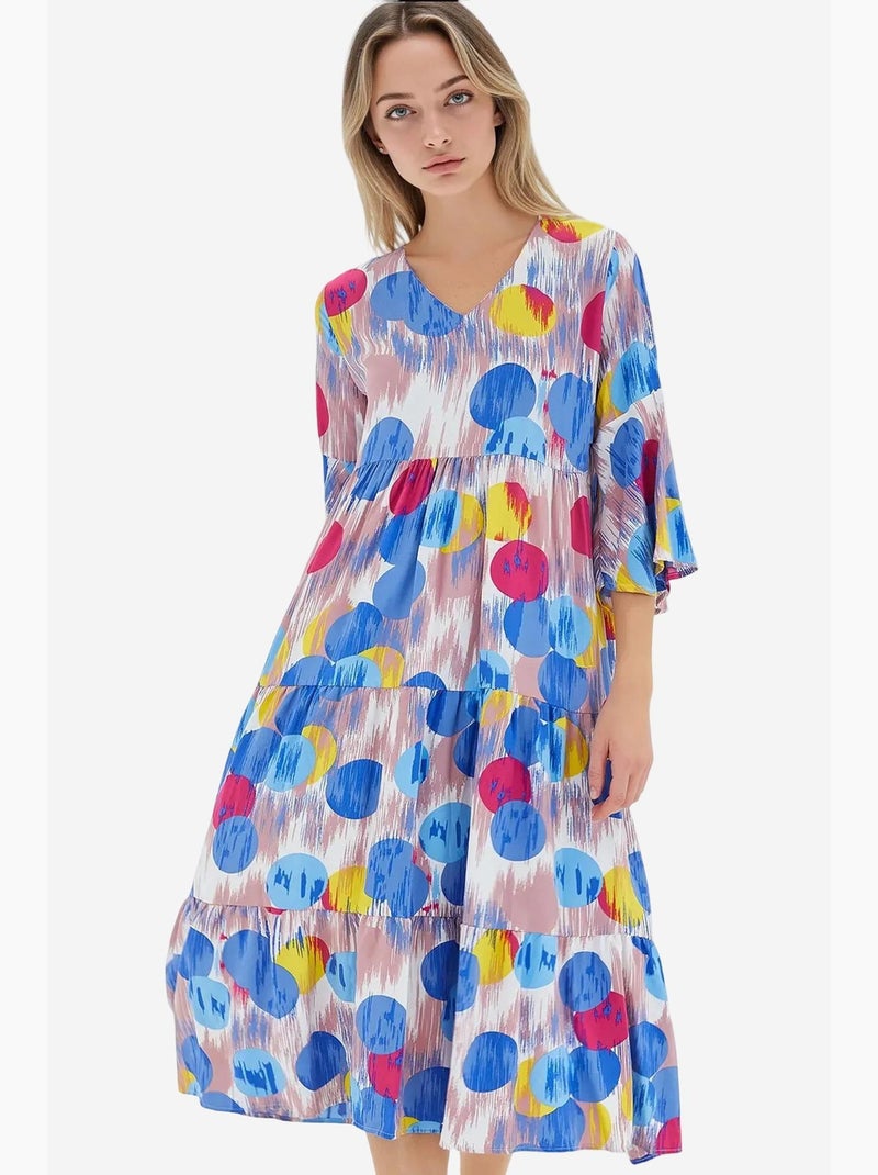 Vestido de viscosa de manga corta con estampado azul rey rojo de bdart Azul - Kiabi