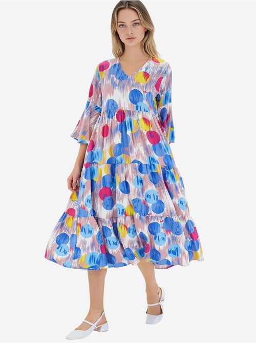Vestido de viscosa de manga corta con estampado azul rey rojo de bdart - Kiabi Vestido de viscosa de manga corta con estampado azul rey rojo de bdart - Kiabi