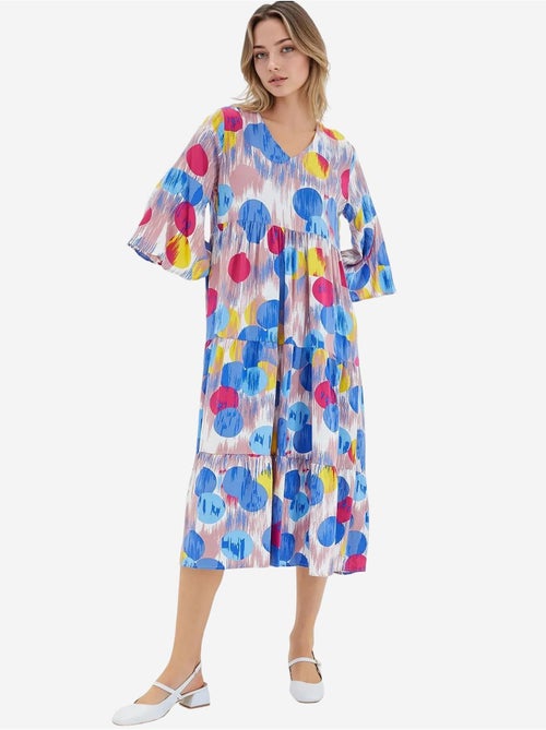 Vestido de viscosa de manga corta con estampado azul rey rojo de bdart - Kiabi Vestido de viscosa de manga corta con estampado azul rey rojo de bdart - Kiabi