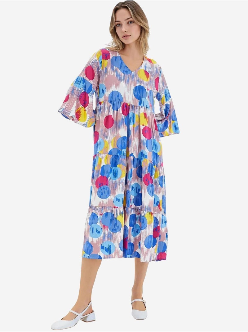Vestido de viscosa de manga corta con estampado azul rey rojo de bdart Azul - Kiabi