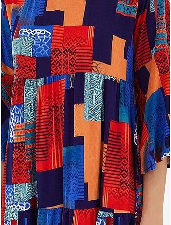 Vestido de viscosa de manga corta con estampado azul rey rojo de bdart