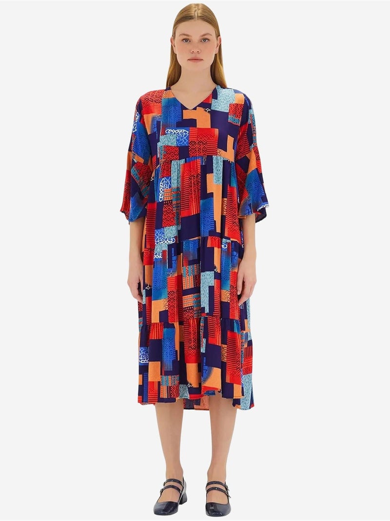 Vestido de viscosa de manga corta con estampado azul rey rojo de bdart Rojo - Kiabi