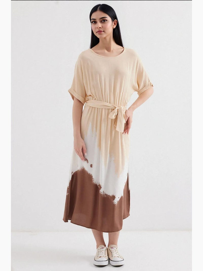 Vestido de viscosa de manga corta con estampado bdart Crema - Kiabi