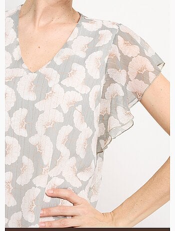 Vestido de voile con hilo metalizado y estampado de ginkgo - Afibel