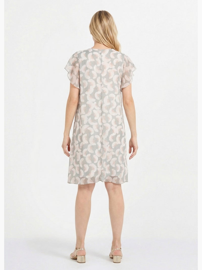 Vestido de voile con hilo metalizado y estampado de ginkgo - Afibel Crudo - Kiabi