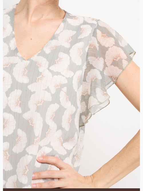 Vestido de voile con hilo metalizado y estampado de ginkgo - Afibel - Kiabi