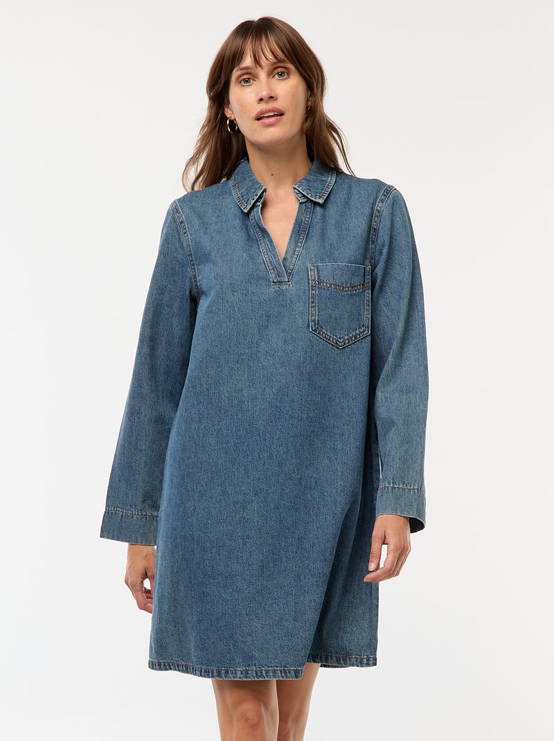 Vestido denim corte recto Azul - Kiabi