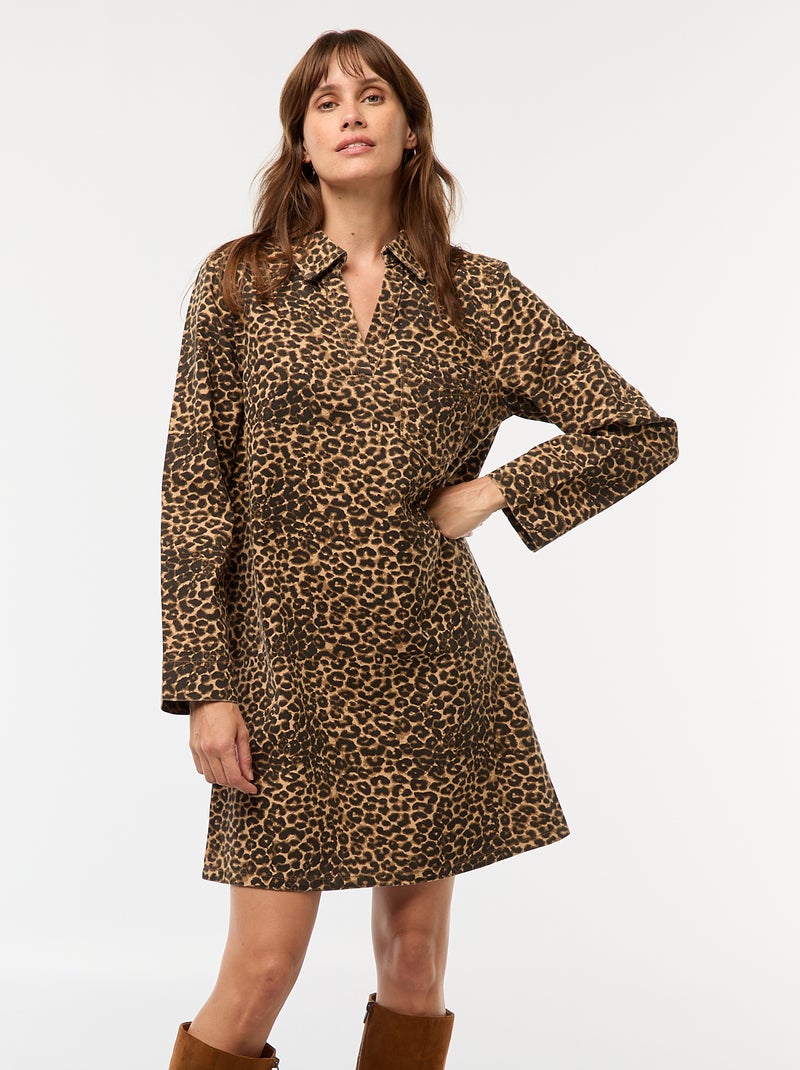 Vestido denim leopardo Marron - Kiabi