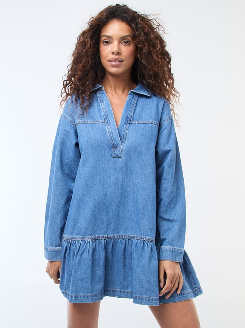Vestido denim manga larga - Kiabi Vestido denim manga larga - Kiabi