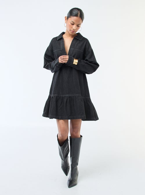 Vestido denim manga larga - Kiabi Vestido denim manga larga - Kiabi