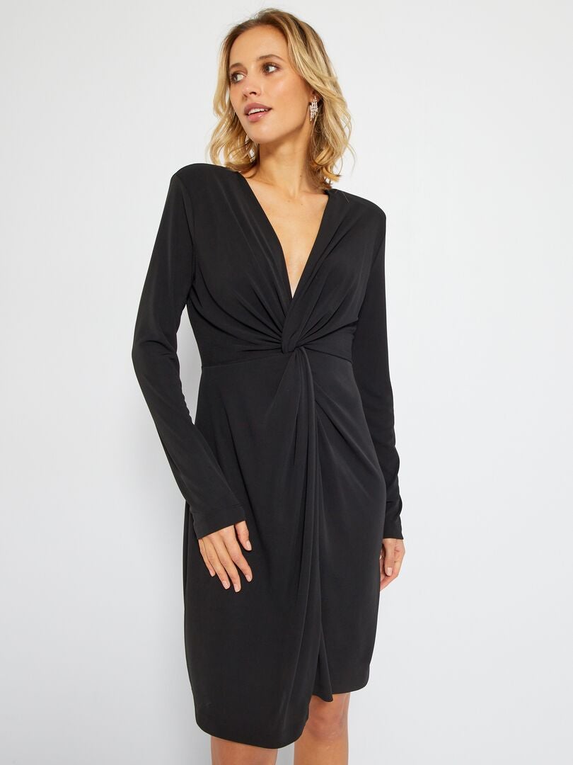 Vestido drapeado con cuello de pico Negro - Kiabi