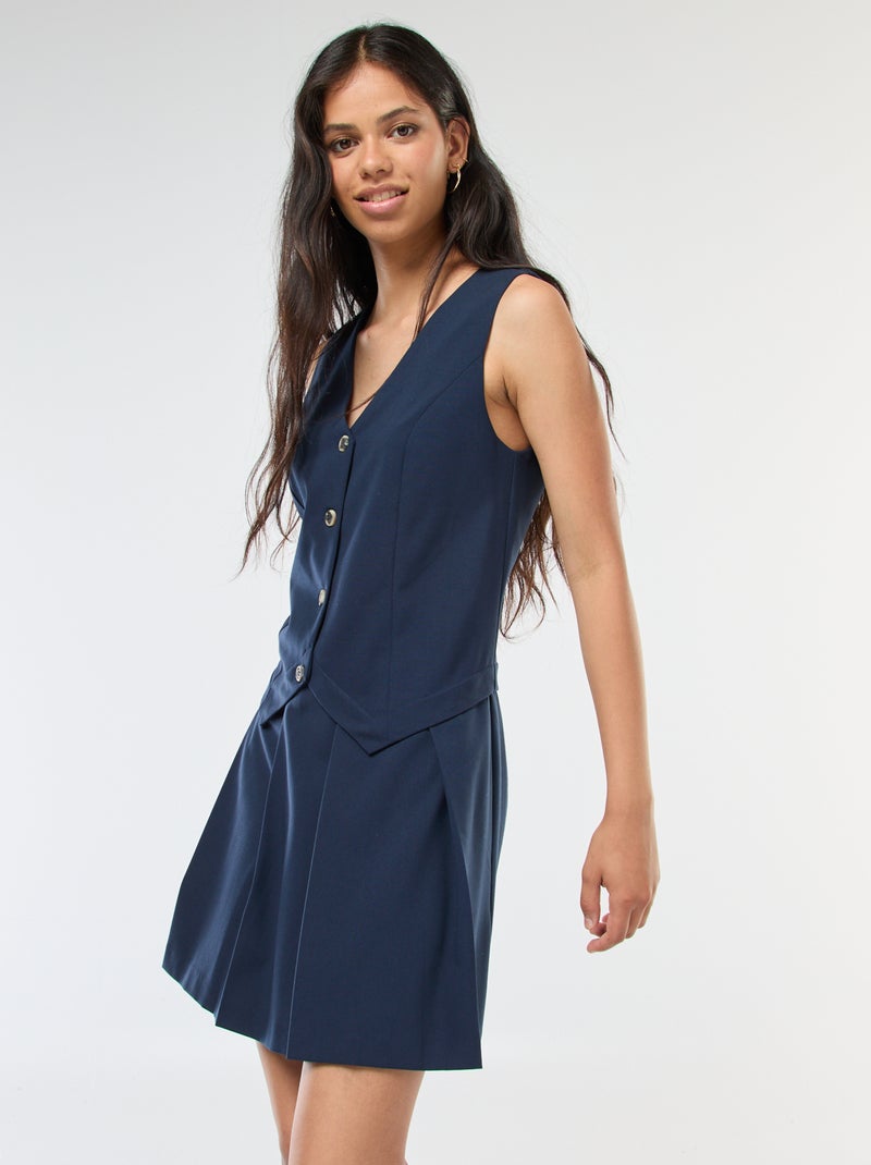 Vestido efecto 2 en 1 chaleco de traje + falda Azul - Kiabi