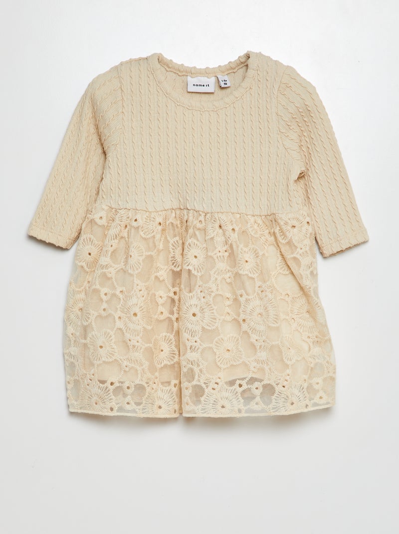 Vestido efecto 2 en 1 con falda de encaje 'Name it' BEIGE - Kiabi