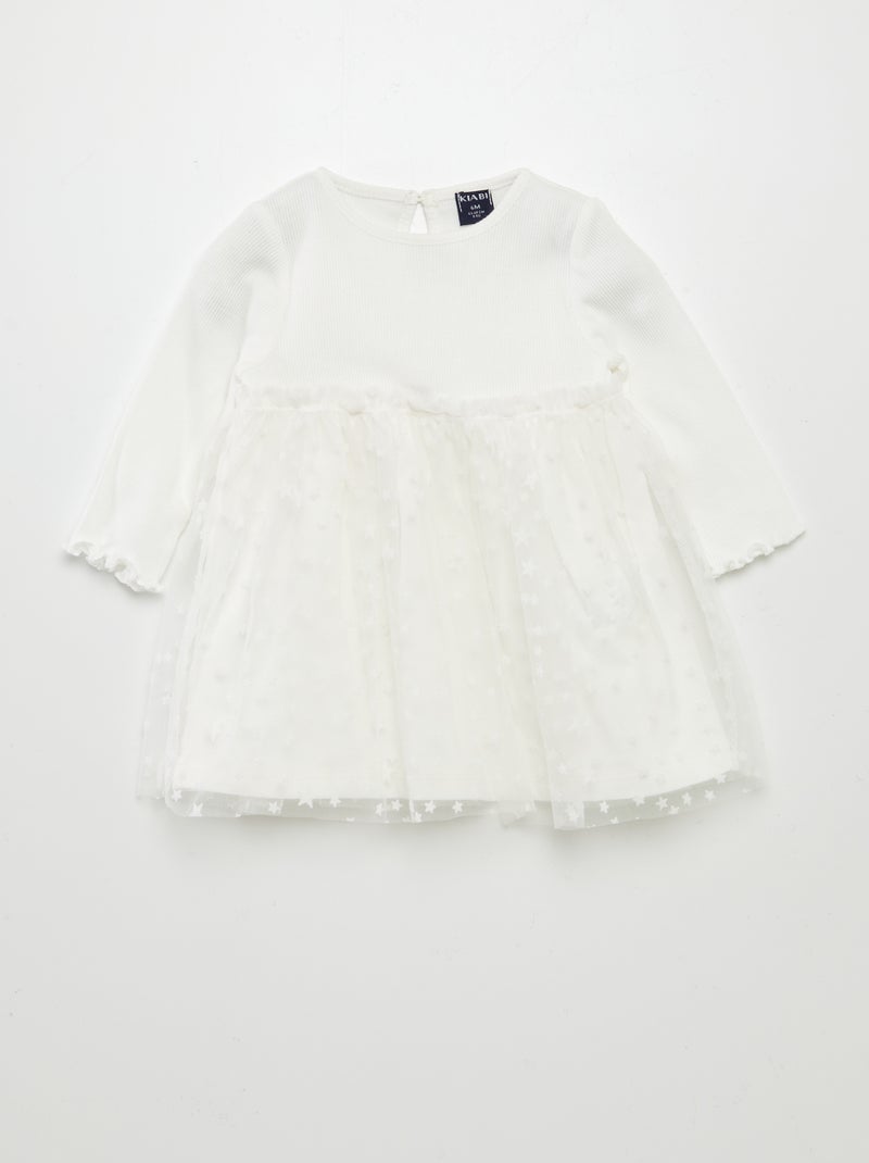 Vestido efecto 2 en 1 con falda de tul BLANCO - Kiabi