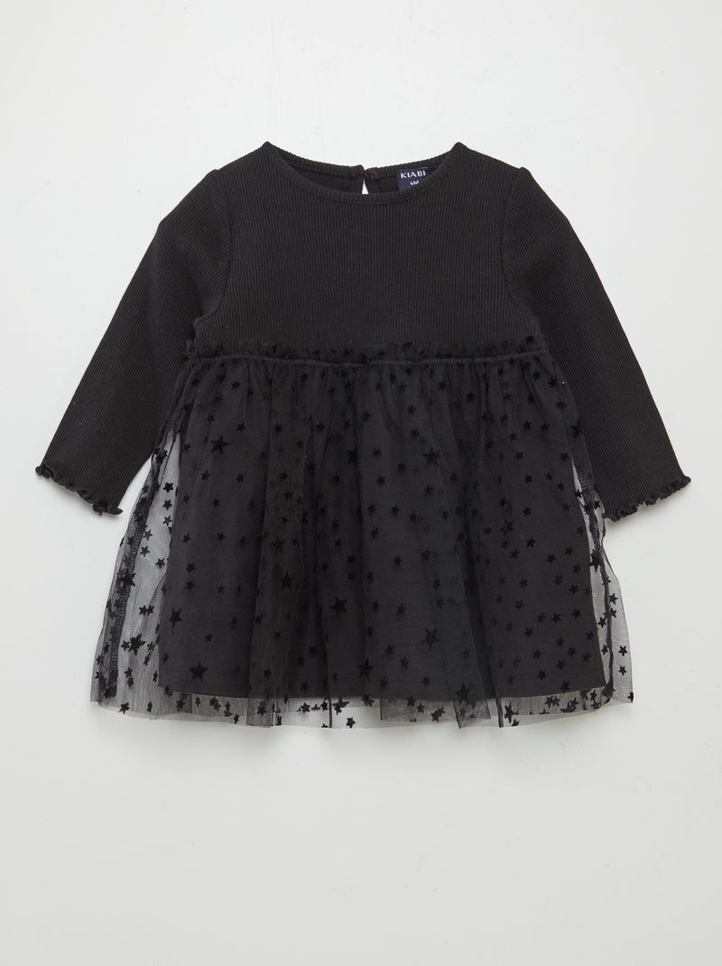 Vestido efecto 2 en 1 con falda de tul negro - Kiabi