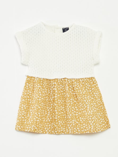 Vestido efecto 2 en 1 con parte superior de punto y falda de mezcla de lino - 1 pieza - Kiabi