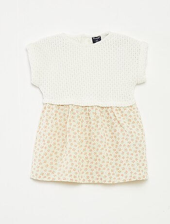 Vestido efecto 2 en 1 con parte superior de punto y falda de mezcla de lino - 1 pieza