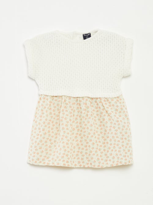 Vestido efecto 2 en 1 con parte superior de punto y falda de mezcla de lino - 1 pieza - Kiabi