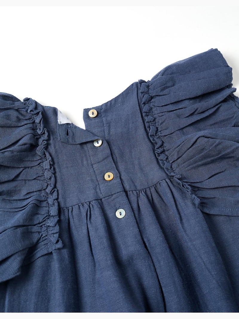 Vestido en algodón y lino con mangas con volantes You&Me Azul Azul - Kiabi