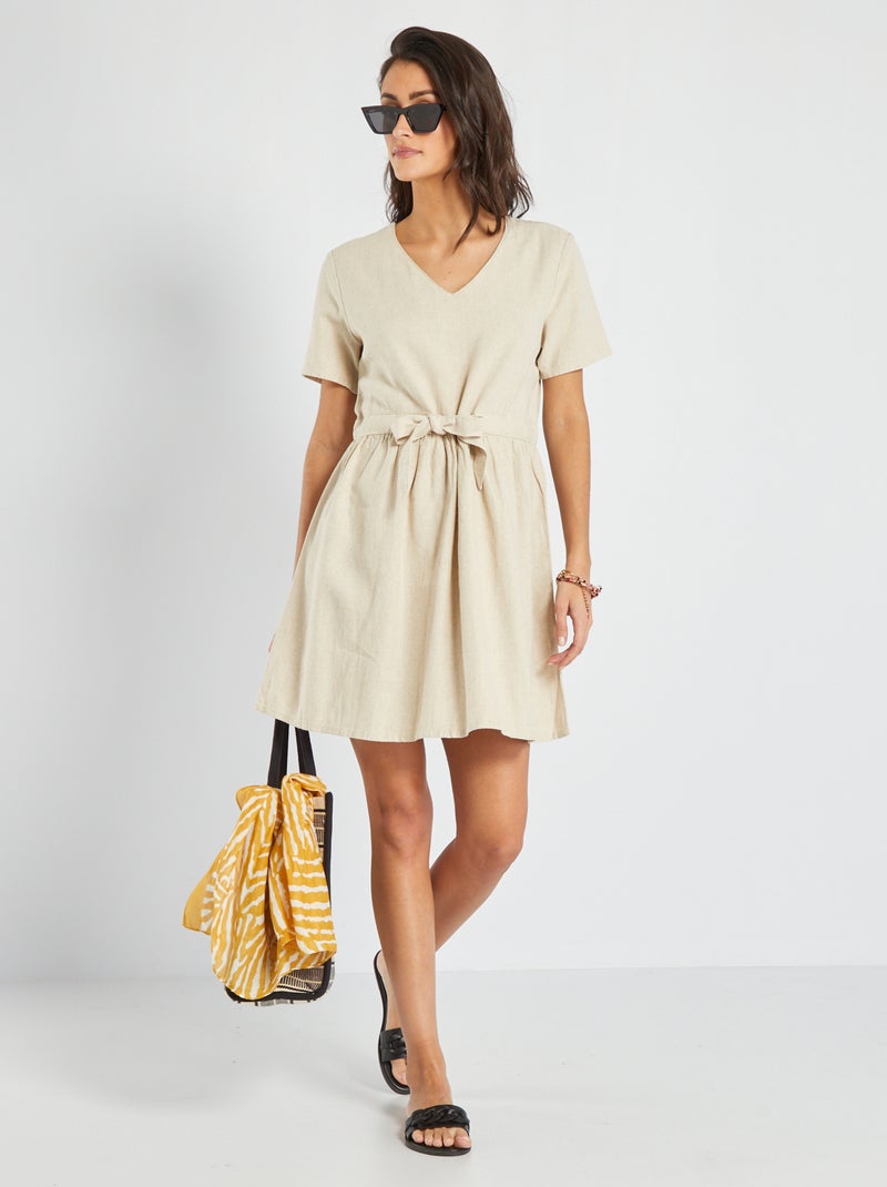 Vestido entallado de lino 'JDY' beige - Kiabi