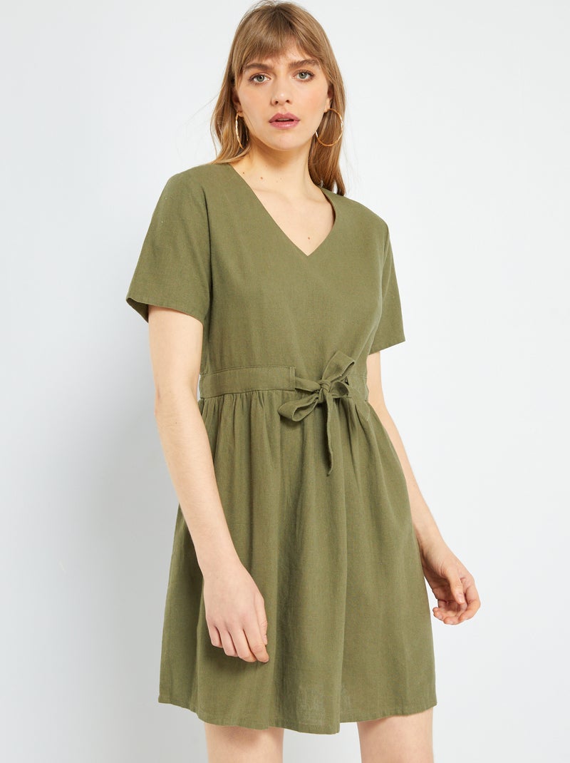 Vestido entallado de lino 'JDY' KAKI - Kiabi
