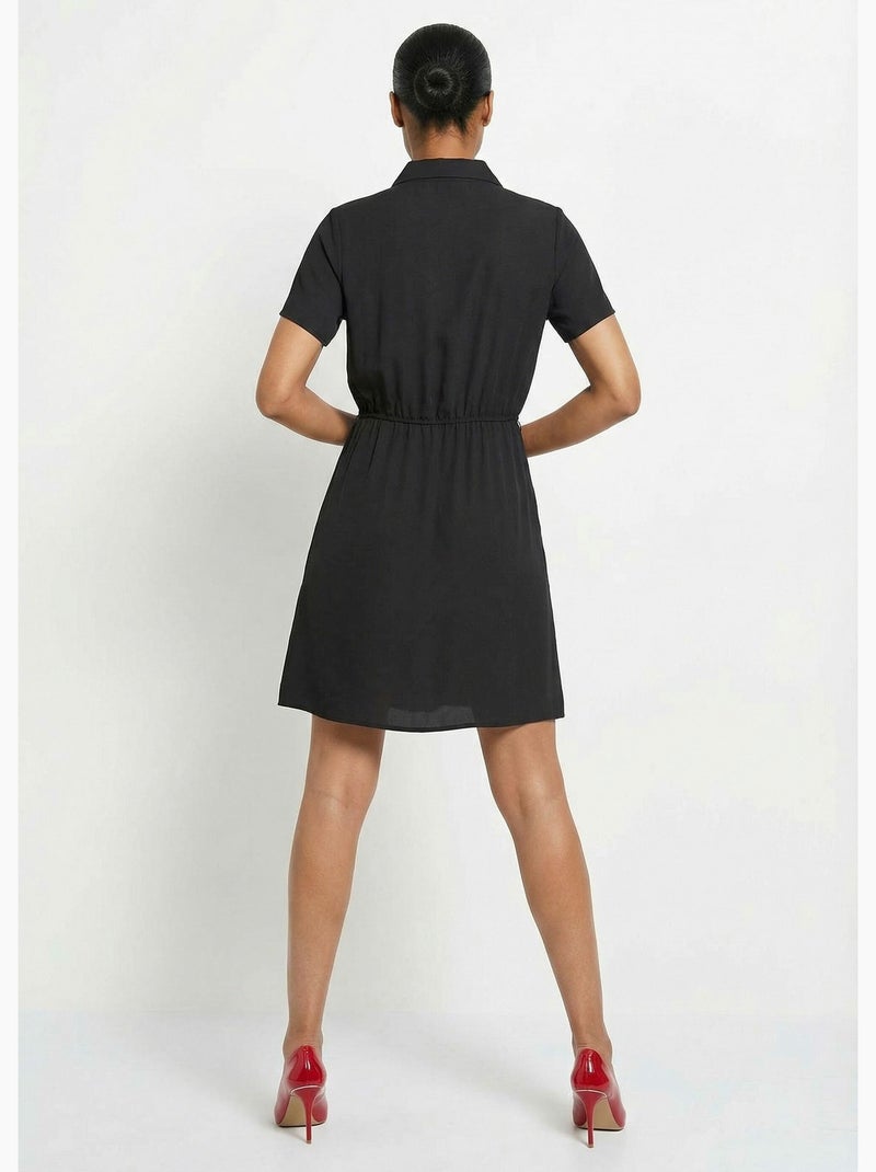 Vestido escote pico y manga corta, Esencial - Afibel Negro - Kiabi