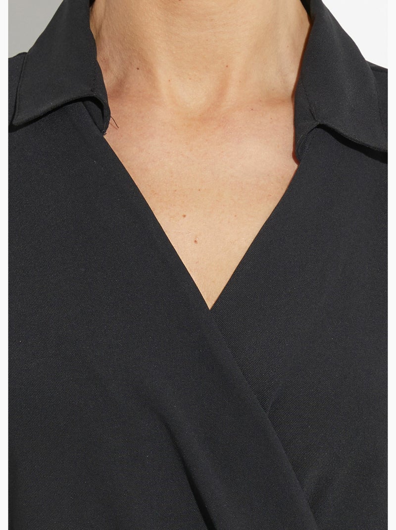 Vestido escote pico y manga corta, Esencial - Afibel Negro - Kiabi