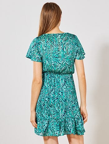 Vestido estampado brillante con manga mariposa - Kiabi