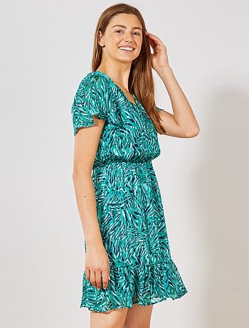 Vestido estampado brillante con manga mariposa - Kiabi