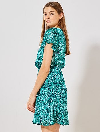 Vestido estampado brillante con manga mariposa - Kiabi