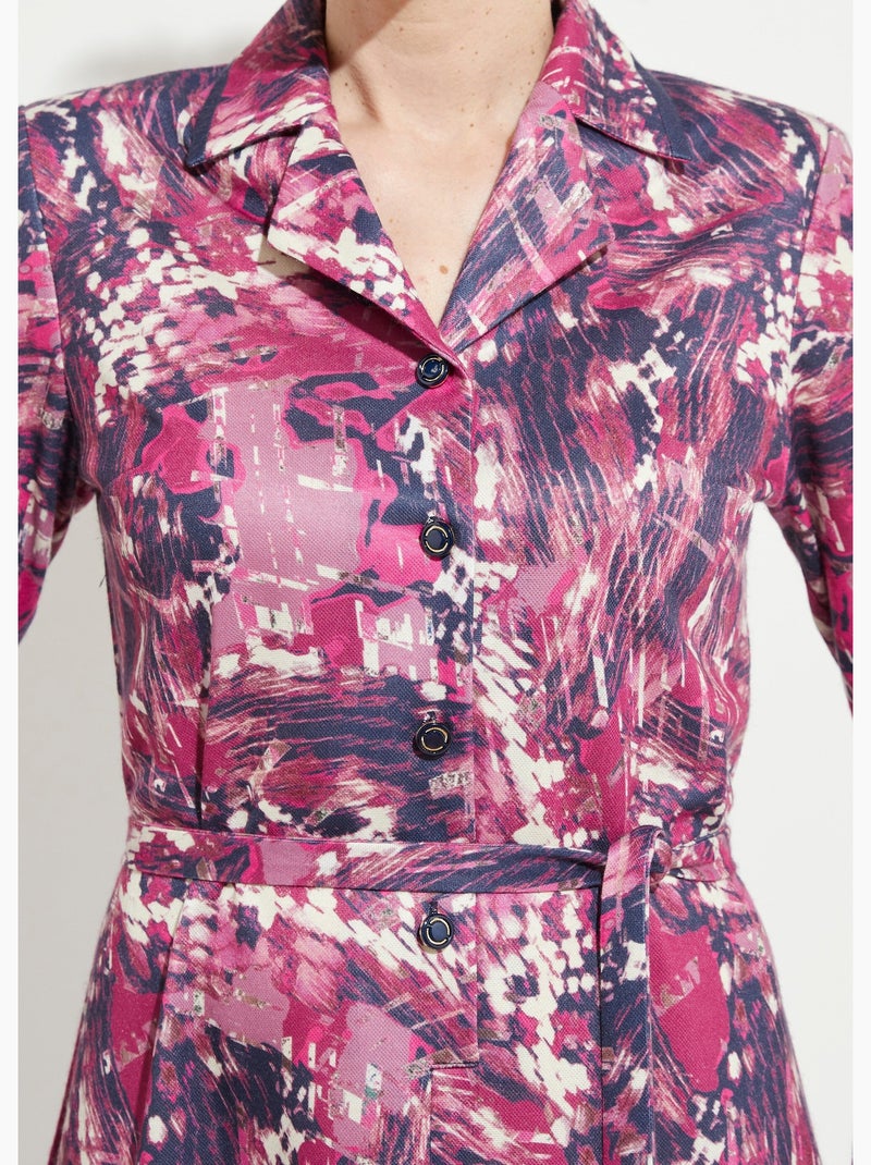 Vestido estampado con botones y cuello sastre - Afibel Rosa - Kiabi