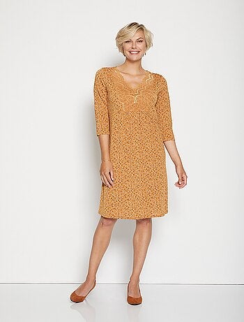 Vestido estampado con canesú de encaje - AFIBEL